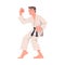 Young Man Doing Karate Wearing Kimono and Black Belt Engaged in Martial Art Vector Illustration