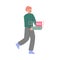 Young Man Doing Laundry at Home or Public Laundrette, Guy Carrying Basket of Dirty Laundry Flat Style Vector