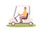 Young man driving golf cart or car in cap visor. Male character working at transport service in golfing club. Flat