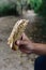 Young man eating a sandwich outdoors