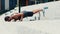 Young man exercising outside. Sporty guy doing push up exercises on steps on street. Fitness activity, exercising or