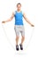 Young man exercising with a skipping rope