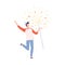 Young Man Exploding Firecracker, Tiny Person Celebrating Birthday or Important Event Cartoon Style Vector Illustration