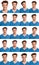 Young man face expressions composite isolated