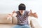 Young man is fascinated from virtual reality headset