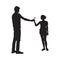 The young man gives a flower girl. Silhouette young man and girl