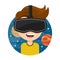 Young man with glasses of virtual reality. .. Flat vector icon cartoon character illustration design. New Gaming Cyber