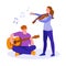 Young man guitarist and girl violinist play musical instruments. Live music. Vector illustration in flat cartoon style. Isolated