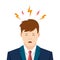 Young man with a headache. Stress situation concept. Fatigue of worker person is suit. Vector illustration