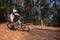 Young man with a helmet riding a mountain bike