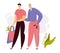 Young Man Helps Elder Senior with Shopping. Social Worker with Old Man Character. Elderly Concept Health Care Assistance