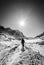 Young man hiking at Athabasca Glacier