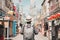 Young man hipster traveling with backpack and hat, happy Solo traveler walking at Chinatown street market in Singapore. landmark