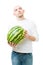 Young man hold watermelon