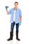 Young man holding pruner