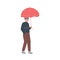 Young Man Holding Umbrella and Walking Along the Street Vector Illustration