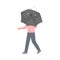 Young Man Holding Umbrella and Walking Along the Street Vector Illustration