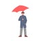 Young Man Holding Umbrella and Walking Along the Street Vector Illustration