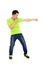 Young man imitate boxing pose