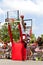 Young Man Jumps High In Outdoor Basketball Slam Dunk Contest