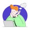 Young Man at Laptop Thinking with Empty Thought Bubble Vector Illustration