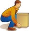 Young man lifting box, colored drawing