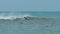 Young man with long hair rides the ocean wave at the Mauritius surf spot