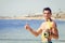 Young man with mask and snorkel