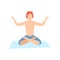 Young Man Meditating, Guy Practicing Yoga, Physical Workout Training Vector Illustration
