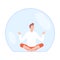 Young Man Meditating Inside Transparent Protective Bubble Flat Style Vector Illustration