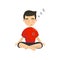 Young man meditating in yoga lotus position, office worker relaxing and sleeping cartoon vector Illustration