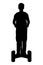 Young man on moving segway silhouette vector