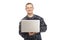 Young man in navy uniform using laptop