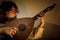 Young Man with Old Oud Guitar Lute