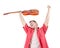 Young man with orange electric guitar