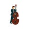 Young Man Playing Double Bass, Male Musicain Playing Classical Music Vector Illustration