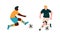 Young Man Playing Football or Soccer Moving the Ball Running Around Pitch Scoring Goals Vector Set