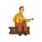 Young man playing guitar, hiking adventure travel, camping and relaxing concept, summer vacation vector Illustration
