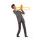 Young Man Playing Trombone Male Jazz Musician Character in Elegant Suit with Musical Instrument Vector Illustration