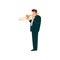 Young man Playing Trumpet, male Musician Trumpeter Player with Classical Musical Instrument Vector Illustration