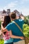 Young man pointing woman the castle architecture