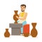 Young man potter making ceramic pot. Craft hobby and profession colorful character vector Illustration