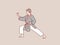 Young Man practice karate red belt stance ready to training simple korean style illustration