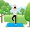 Young Man Practicing Yoga in the Park. Banner, Site, Poster Temp