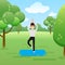 Young Man Practicing Yoga in the Park. Banner, Site, Poster Template