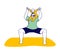 Young Man Practicing Yoga Sports Activity with Baby at Home. Male Character Squat Stretching Legs and Arms Exercise