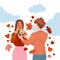 Young man proposing marriage giving engagement ring to girl. Happy people in romantic relationships vector illustration