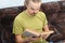 Young man reading vintage book