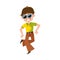 Young man in retro sunglasses and bell-bottomed trousers dancing dicso