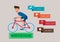Young man riding a bicycle. The benefits of cycling. Bicycle infographics template.